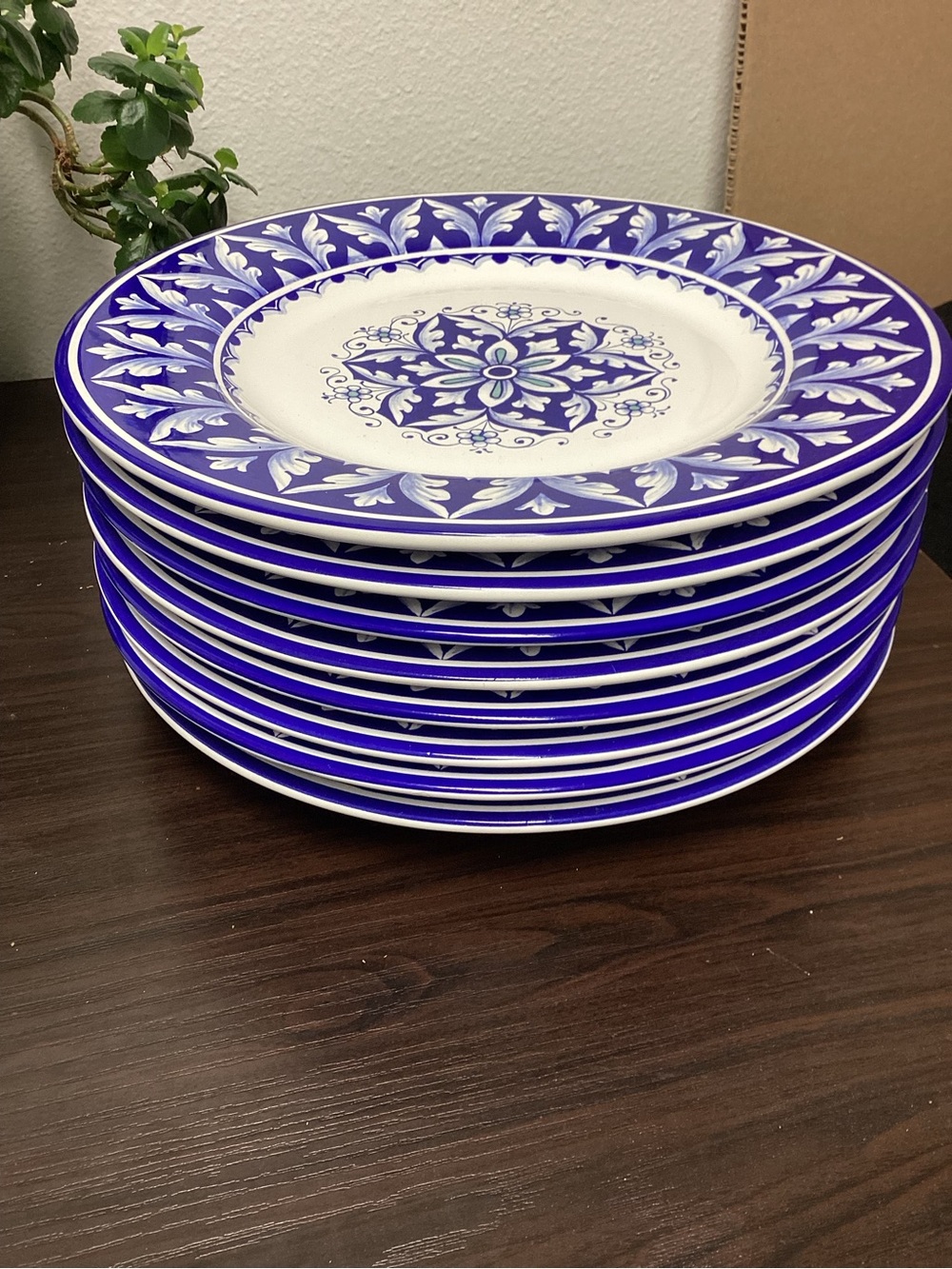 Nova Deruta for Pottery Barn Blue and White Decorative Dinner Plates - Set of 8
